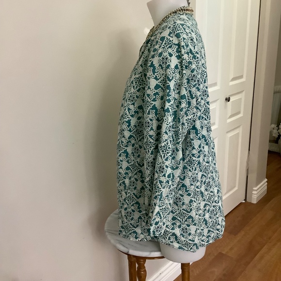 Talbots Print Cotton Top XL 3/4 Slv Beaded Neckline - Picture 6 of 13